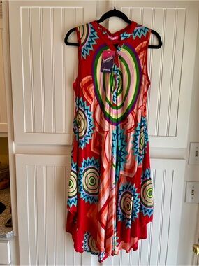 NWT Red Graphic Multicolor Sleeveless A-Line Boho Sun Dress Size XL